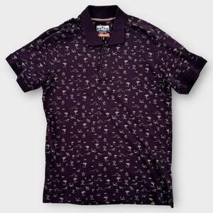 PRNTD By Polymer‎ Polo Shirt Mens Large Red Purple Iguana Cactus All Over NWT